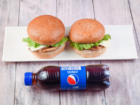 2 Cheese Chicken Burger Pepsi 250 Ml