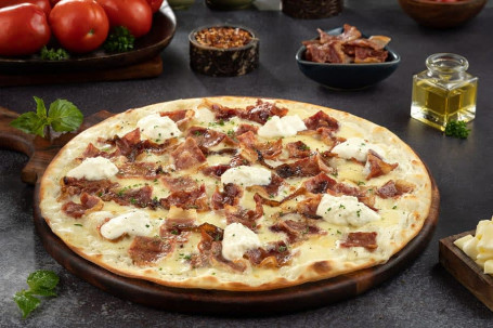 Ny Crispy Bacon White Sauce Pizza With Burrata Cheese