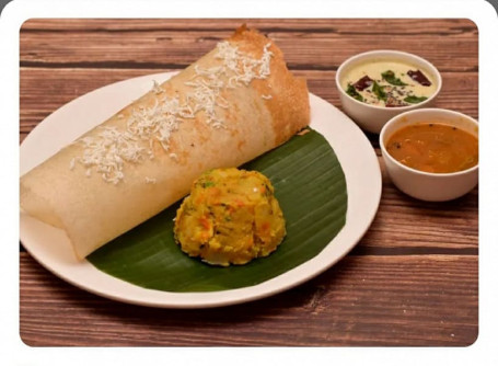 Paneer Masala Dosa (Served With Coconut Chutney, Sambar And Aloo Masala)