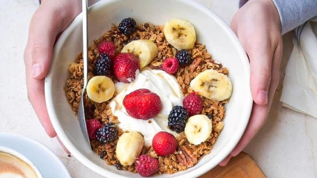 Yogurt Bowl With Fruit, Honey, Granola, And Yogurt