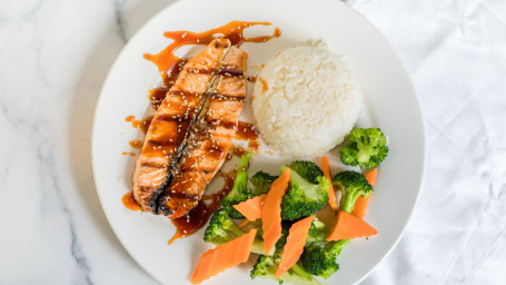 63. Grilled Salmon With Teriyaki Sauce Over Rice Cơm Cả Salmon Nướng Teriyaki Sauce