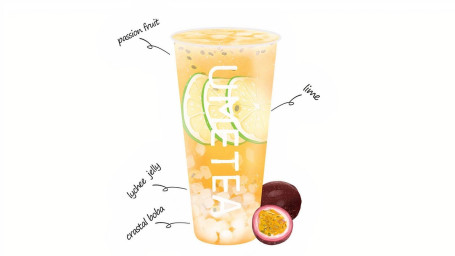 Passion Fruit Green Tea With Crystal Boba And Lychee Jelly (Bǎi Xiāng Guǒ Shuāng Q)