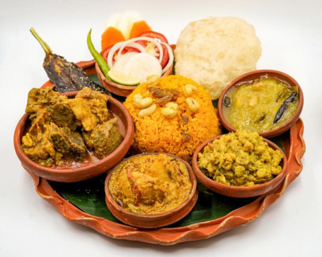 Basanti Pulao Mutton Kosha Mohabhoj Thali