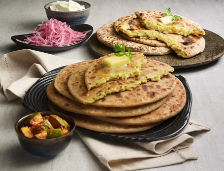 Mix Veg Paratha With Raita, Pickle Papad