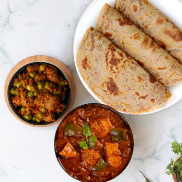 Pollo Kadhai, Soia Masala Sabzi, Paratha Thali