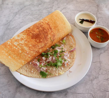 Onion Dosa, Sambar, Kaara Chatney, Coconut Chutney