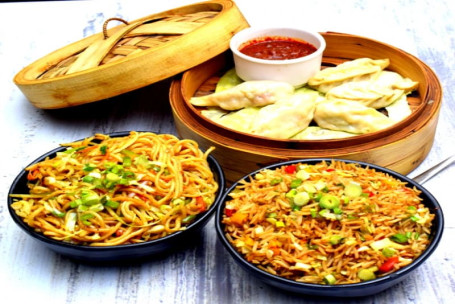 Veggie Momo Fried Rice Hakka Noodles