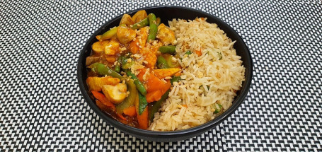 Stir Fry Vegetables Hot Garlic With Steam Rice/Noodles