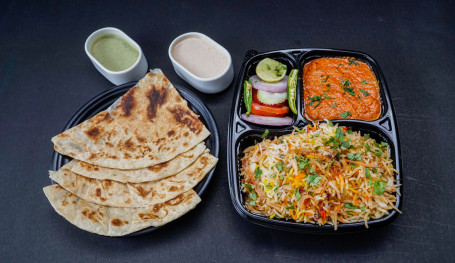 Biryani Rice Chicken Masala 2 Paratha Salad Raita Chatni