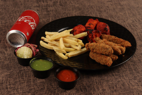 Fish Finger 6 Pc Chicken Tikka 4 Pc French Fries Cold Drink Can Chutney Ketchup