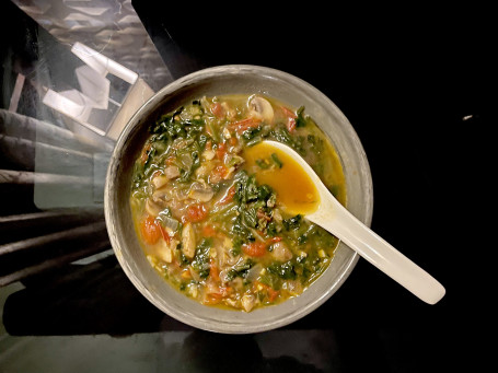 Mushroom, Onion, Tomato, Spinach Soup