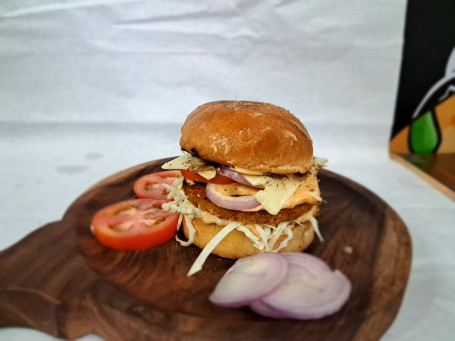 Crispy Veg Patty Cheese Burger (Kancha Cheena Burger)