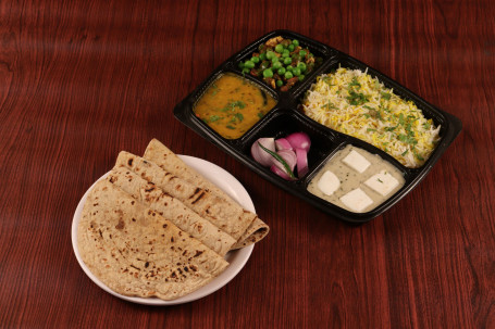 Shahi Paneer Dry Sabji Dal Fry Rice 4 Tawa Roti Onion Achar