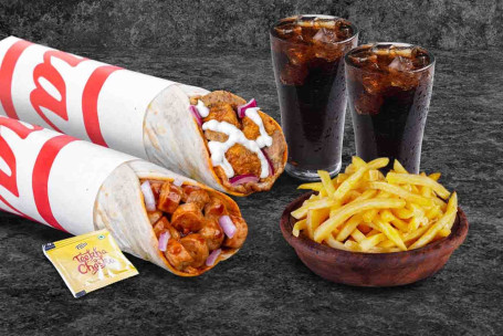 (Per 2 Persone) Involtini Di Salsiccia Bhuna Chicken Wraps Fries Meal