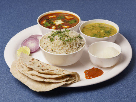 Paneer Sabji 4 Roti Dal Rice Achar Onion Sweet