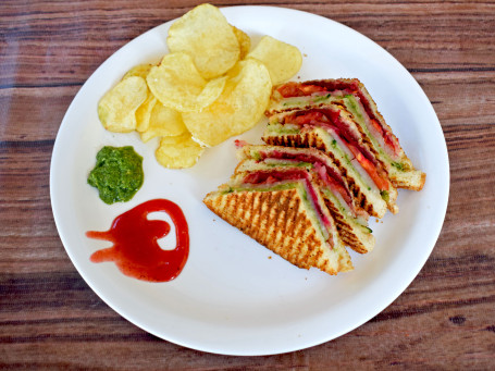 Veg Cheese Grilled Sandwich With Wafer