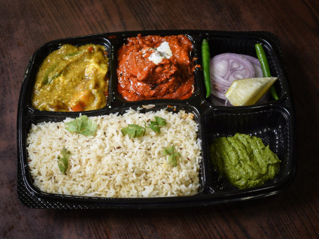 Jeera Rice With Chicken Gravy+Mix Veg+Salad