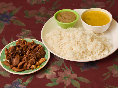 Rice With Pork Intestine(Rice+Dal+Sabji+Pork Intestine)