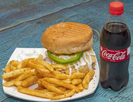 Veg Cheese Burger With French Fries Cold Drink(250Ml)