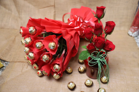 Ferrero Rocher Bunch With Red Rose Bouquet