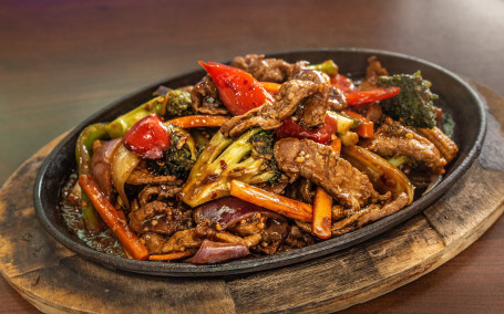 Stir Fried Beef With Mongolian Sauce On Rice