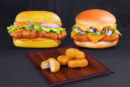 Combo Of Smoky Chipotle Chicken Burger And New Mexican Corn N Cheese Burger With Free Nuggets