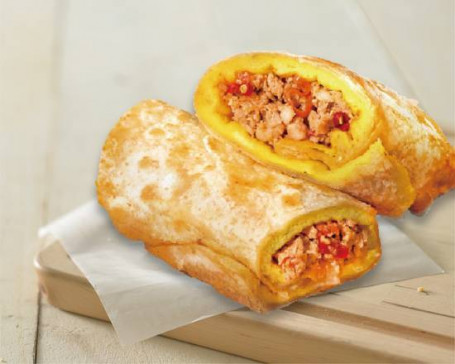 Dǎ Pāo Zhū Dàn Bukeng Egg Pancake Roll Con Stir-Fried Pozza Di Basilico