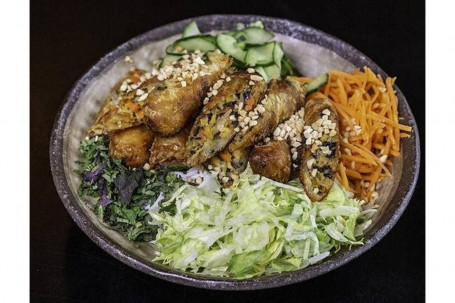 Vermicelli Salad With Veg Spring Rolls