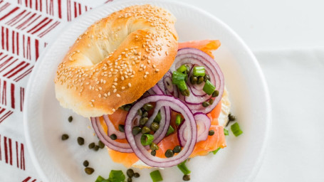 Bagel With Nova Lox Slices Over Cream Cheese