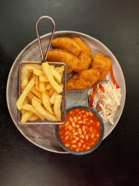 Chicken Goujons, Chips Beans