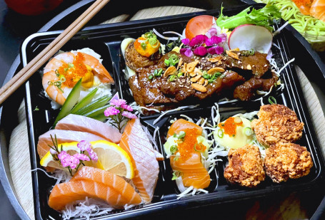 Teishoku Wagyu Salmon Bento Box