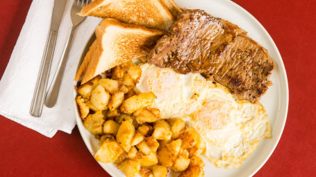 Steak Eggs With Homefries, Toast