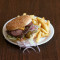 Beef Burger With Cheese, Salami And Chips On The Side