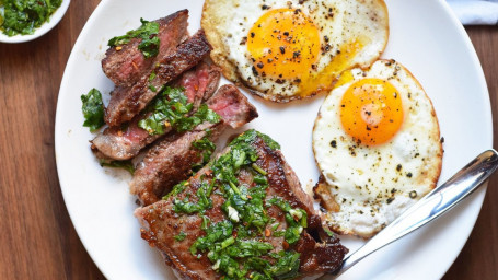 Steak Eggs Marinated Shell Steak