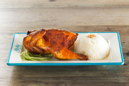 Hé Nèi Xiāng Máo Shāo Chūn Jī Pèi Kā Lí Zhī Jí Mǐ Fàn Lemongrass Roasted Chicken (Half) W/ Curry Sauce Steamed Rice