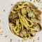 Spaghettone Fresco Con Pesto Di Pistacchio E Vongole