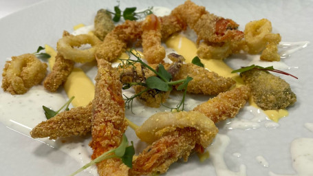 Fried Fish, Passion Fruits Mayonnaise And Yogurt And Lime Sauce