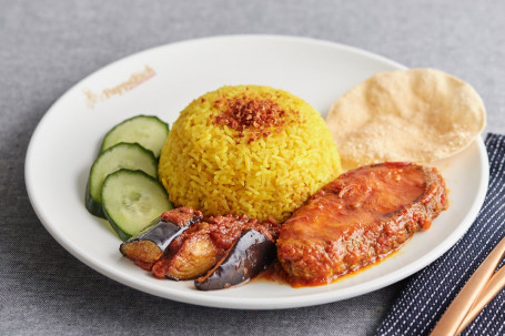 R31 Nasi Kunyit With Asam Fish And Sambal Eggplants