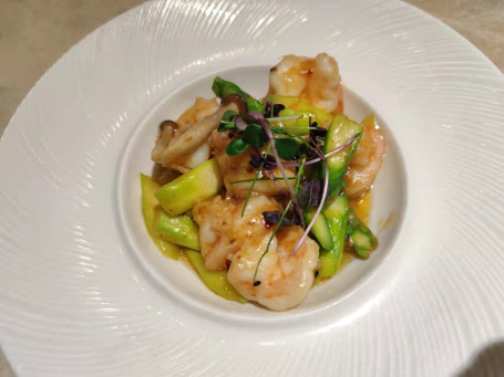 [8403] Stir Fried King Prawns With Asparagus Xo Sauce Ox Lu'shun Xo Lú Sǔn Pào Dà Xiā