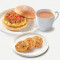 Xiāng Cōng Fān Jiā Miǎn Zhì Niú Huá Dàn Cuì Zhū． Shū Cài Yú Bǐng Pèi Chá Fēi Crispy Bun W Minced Beef Scrambled Egg In Tomato Sauce·fish Cake W Tea Or Coffee