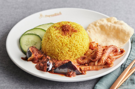 R30 Nasi Kunyit With Sambal Sotong And Okra Or Sambal Eggplants