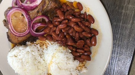 Mojo Pork With Rice And Beans Plate