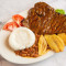 Grilled Beef Served With Rice, Beans Green Plantains